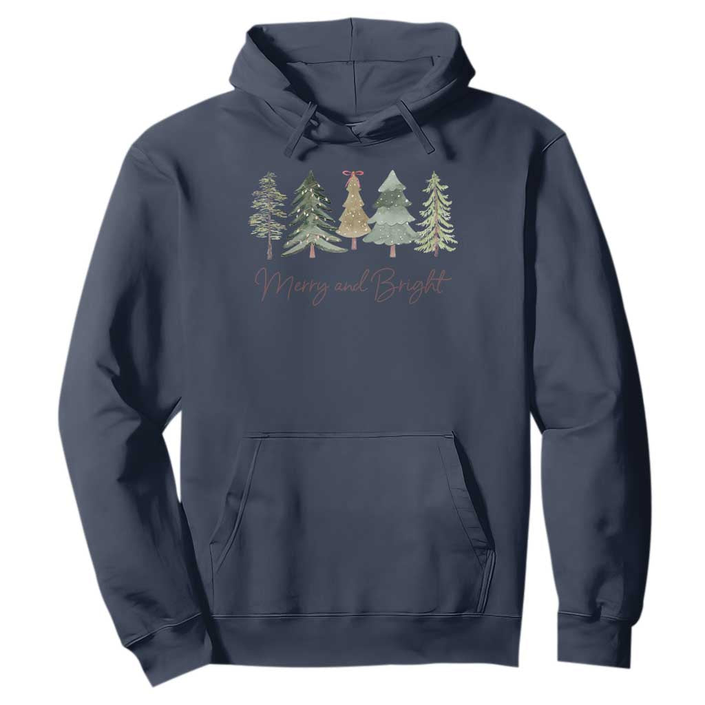 Merry and Bright Trees Hoodie Womans Holiday Coquette Tree Bow TS10 Navy Print Your Wear