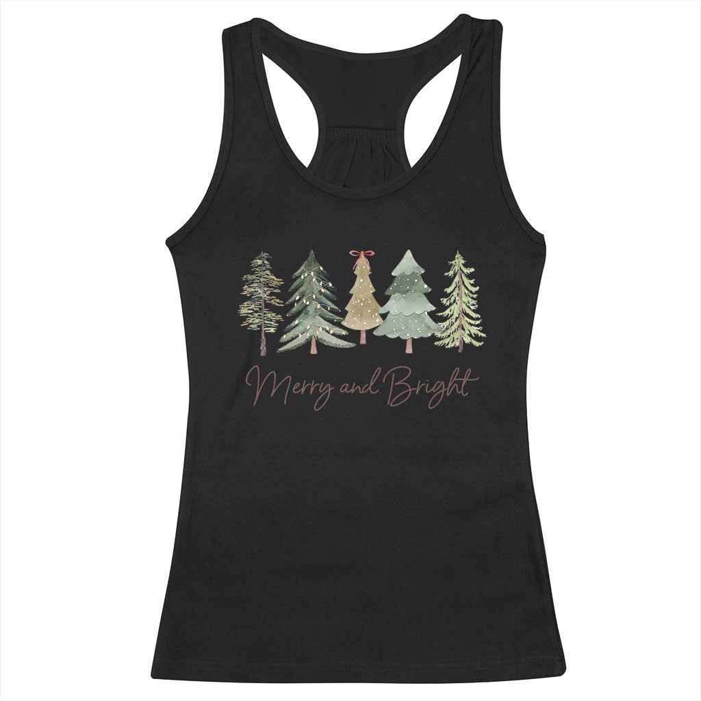 Merry and Bright Trees Racerback Tank Top Womans Holiday Coquette Tree Bow TS10 Black Print Your Wear
