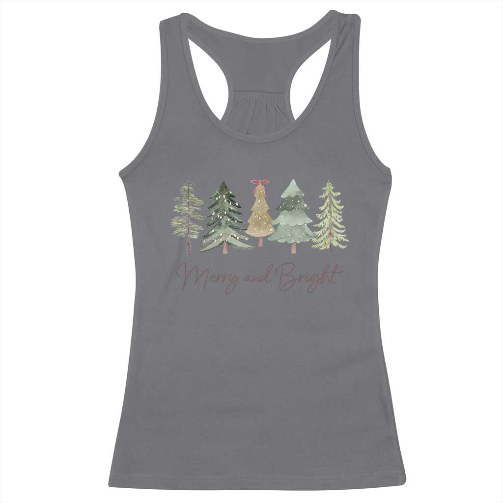 Merry and Bright Trees Racerback Tank Top Womans Holiday Coquette Tree Bow TS10 Charcoal Print Your Wear