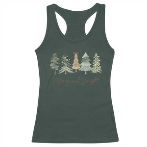 Merry and Bright Trees Racerback Tank Top Womans Holiday Coquette Tree Bow TS10 Dark Forest Green Print Your Wear