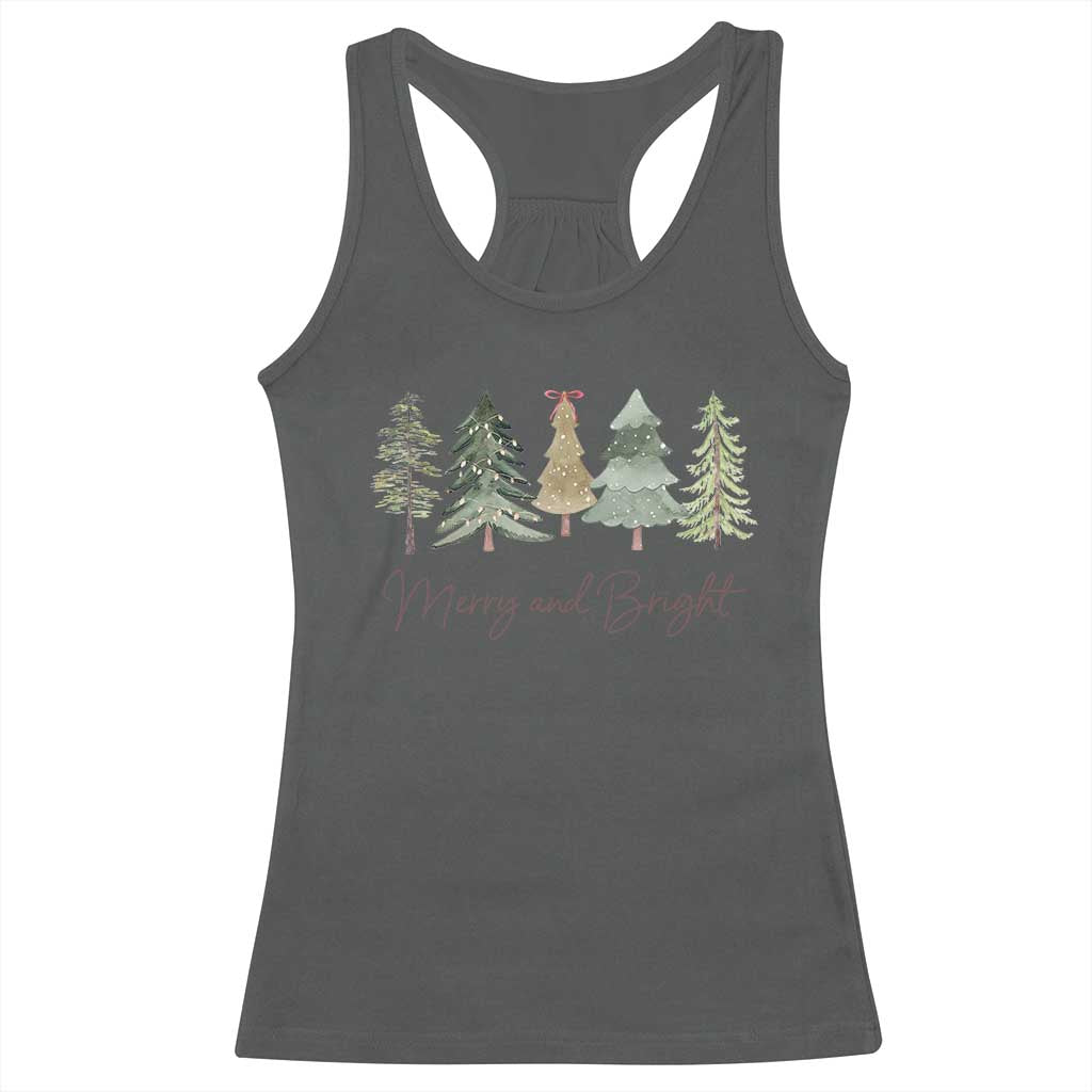 Merry and Bright Trees Racerback Tank Top Womans Holiday Coquette Tree Bow TS10 Dark Heather Print Your Wear