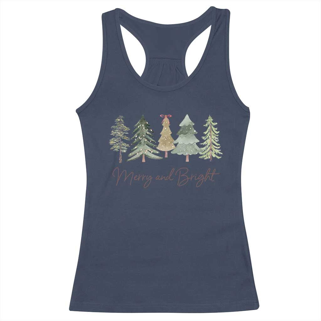 Merry and Bright Trees Racerback Tank Top Womans Holiday Coquette Tree Bow TS10 Navy Print Your Wear