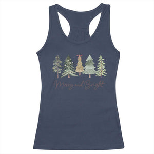 Merry and Bright Trees Racerback Tank Top Womans Holiday Coquette Tree Bow TS10 Navy Print Your Wear