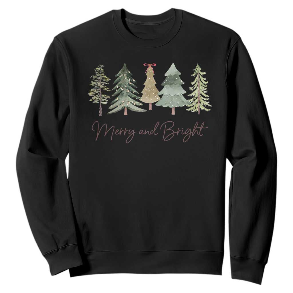 Merry and Bright Trees Sweatshirt Womans Holiday Coquette Tree Bow TS10 Black Print Your Wear