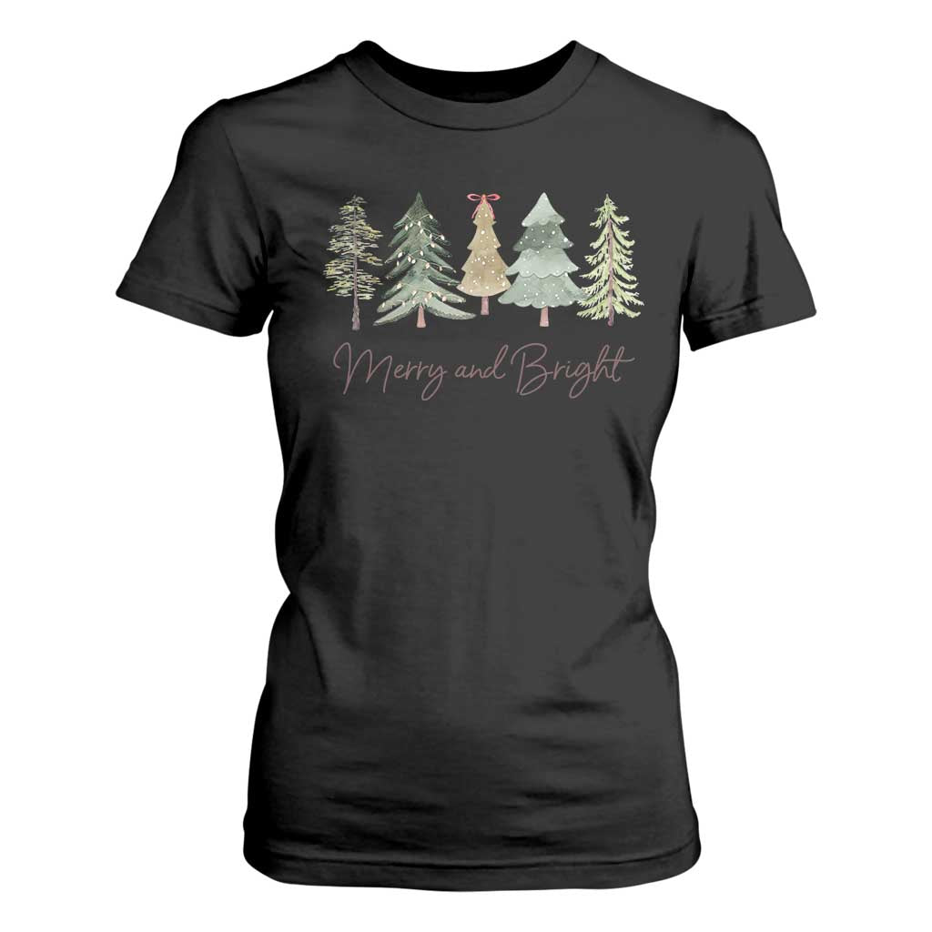 Merry and Bright Trees T Shirt For Women Womans Holiday Coquette Tree Bow TS10 Black Print Your Wear