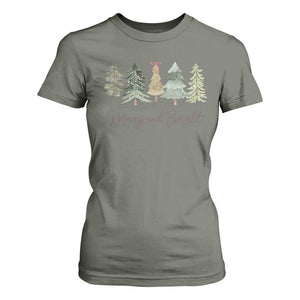 Merry and Bright Trees T Shirt For Women Womans Holiday Coquette Tree Bow TS10 Military Green Print Your Wear