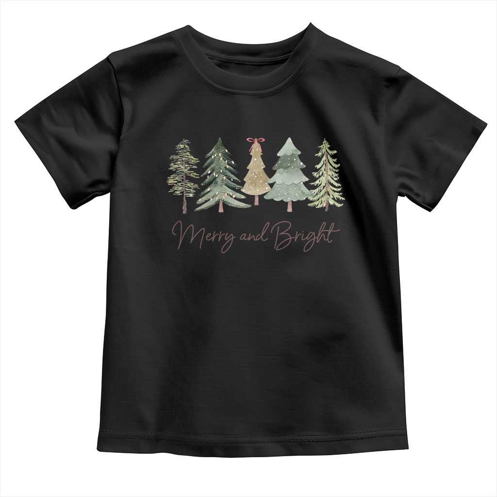 Merry and Bright Trees Toddler T Shirt Womans Holiday Coquette Tree Bow TS10 Black Print Your Wear