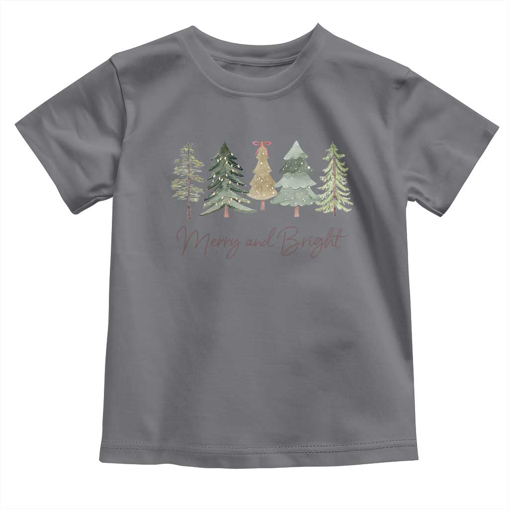 Merry and Bright Trees Toddler T Shirt Womans Holiday Coquette Tree Bow TS10 Charcoal Print Your Wear