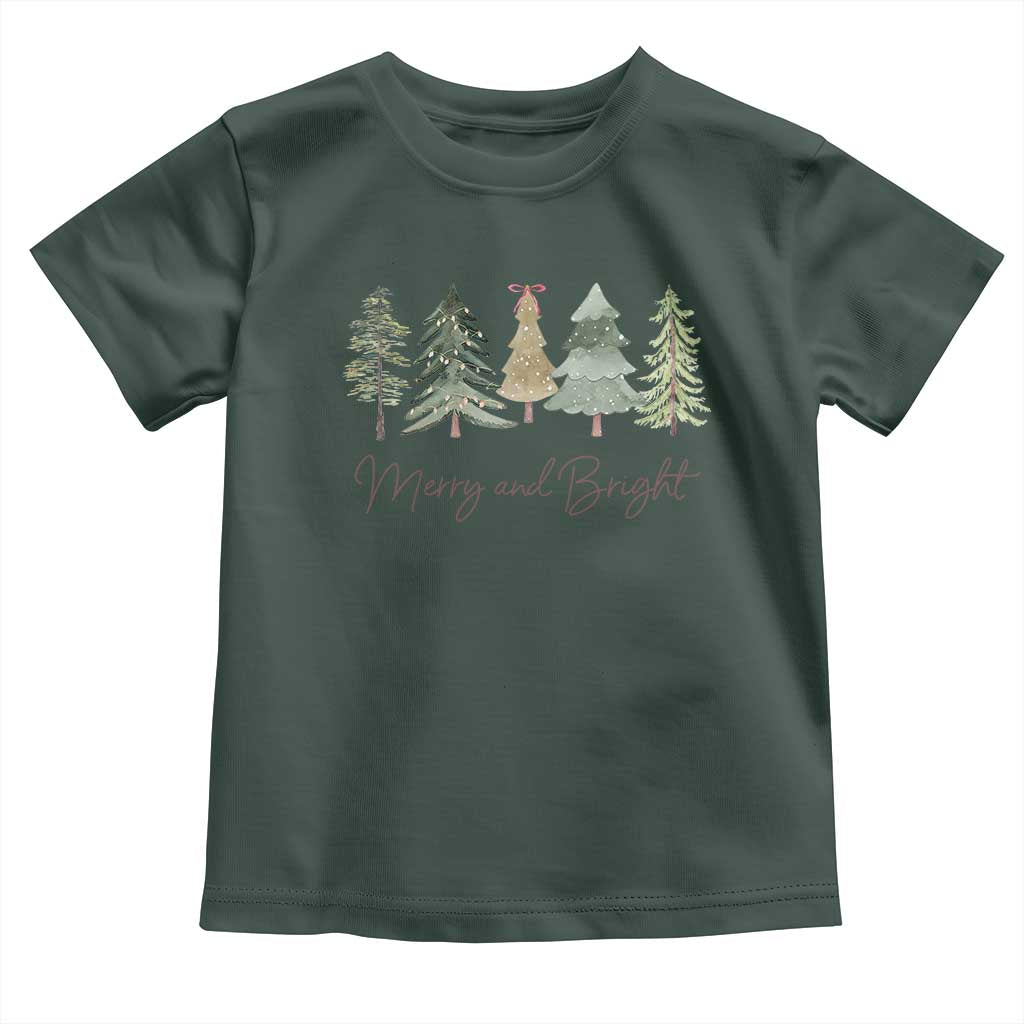 Merry and Bright Trees Toddler T Shirt Womans Holiday Coquette Tree Bow TS10 Dark Forest Green Print Your Wear