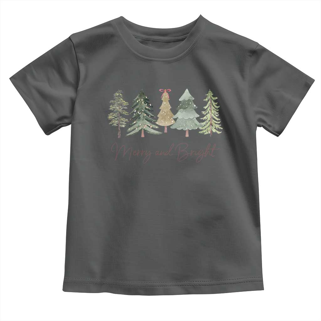 Merry and Bright Trees Toddler T Shirt Womans Holiday Coquette Tree Bow TS10 Dark Heather Print Your Wear