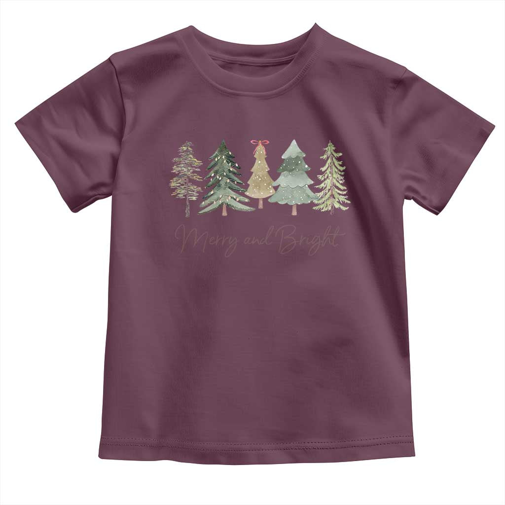 Merry and Bright Trees Toddler T Shirt Womans Holiday Coquette Tree Bow TS10 Maroon Print Your Wear