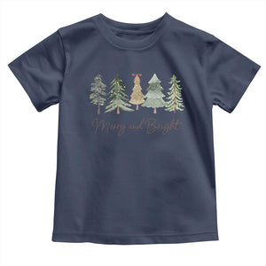Merry and Bright Trees Toddler T Shirt Womans Holiday Coquette Tree Bow TS10 Navy Print Your Wear