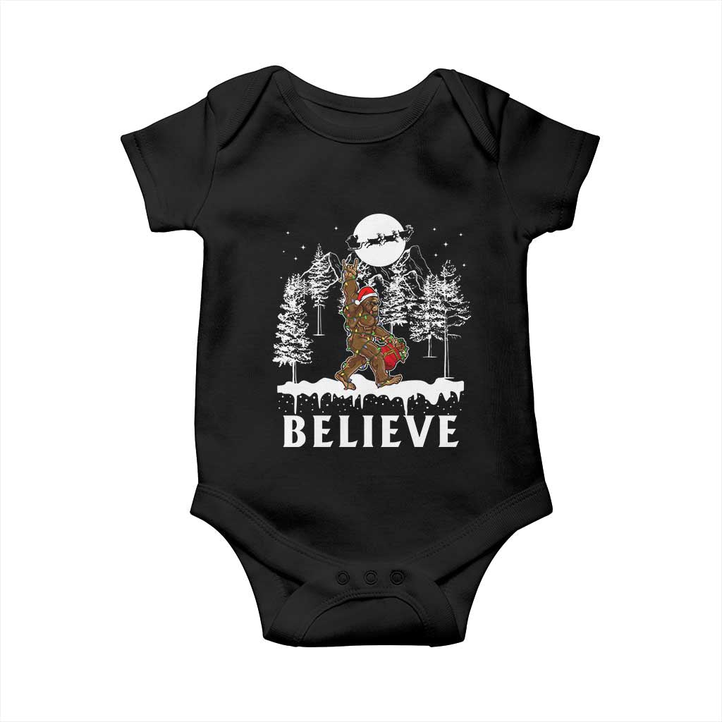 Bigfoot Christmas Tree Lights Baby Onesie Believe Rock On Sasquatch Santa Hat TS10 Black Print Your Wear