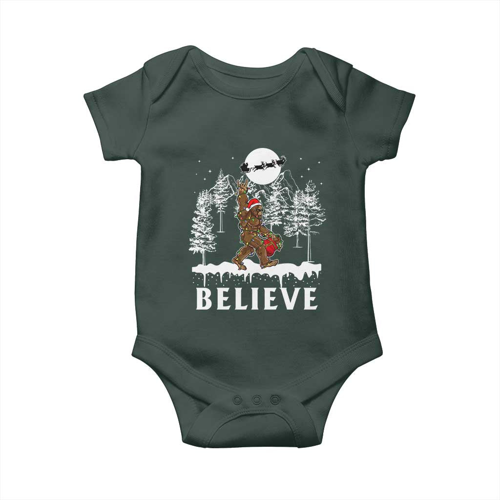 Bigfoot Christmas Tree Lights Baby Onesie Believe Rock On Sasquatch Santa Hat TS10 Print Your Wear