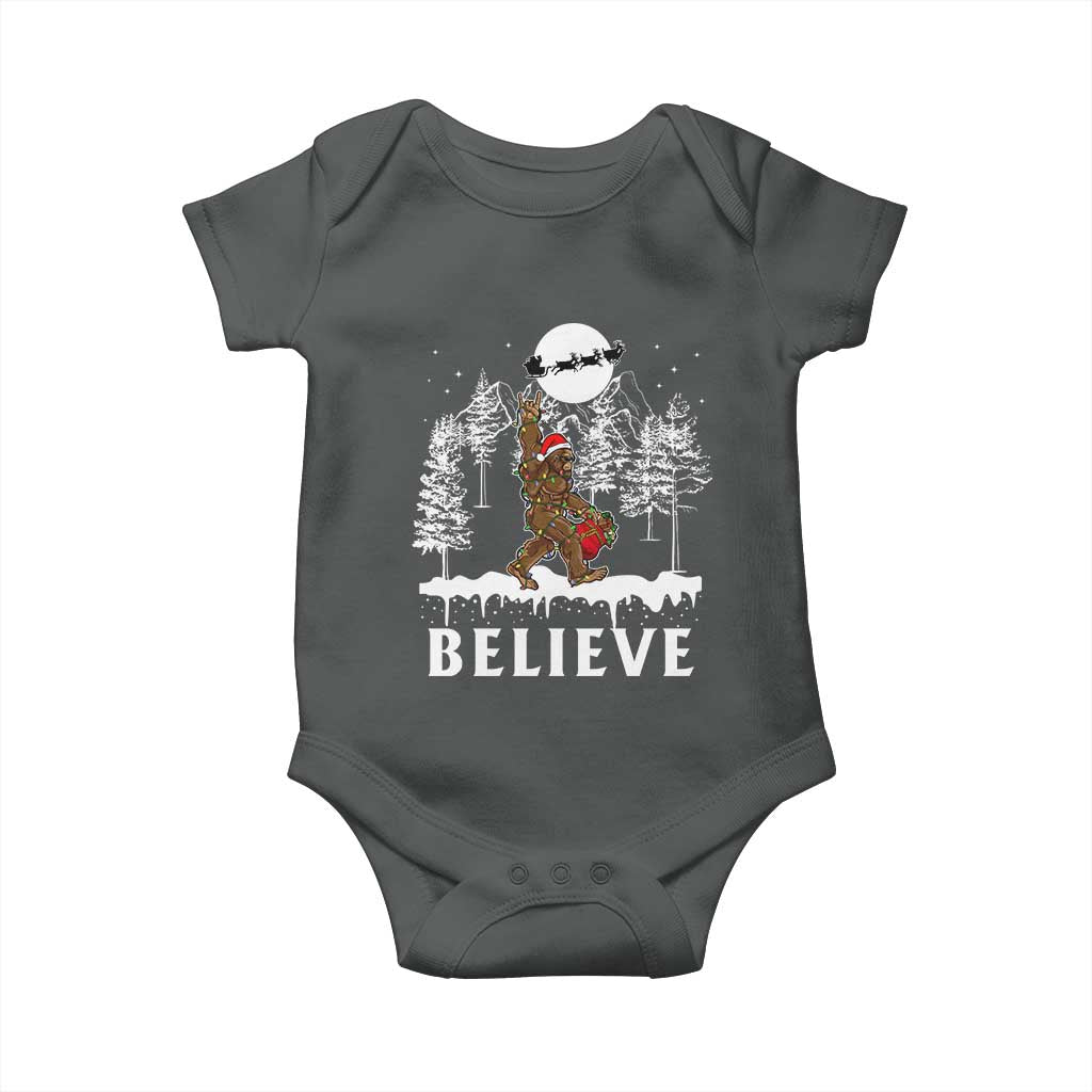 Bigfoot Christmas Tree Lights Baby Onesie Believe Rock On Sasquatch Santa Hat TS10 Dark Heather Print Your Wear