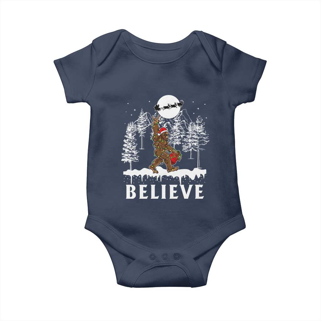 Bigfoot Christmas Tree Lights Baby Onesie Believe Rock On Sasquatch Santa Hat TS10 Navy Print Your Wear