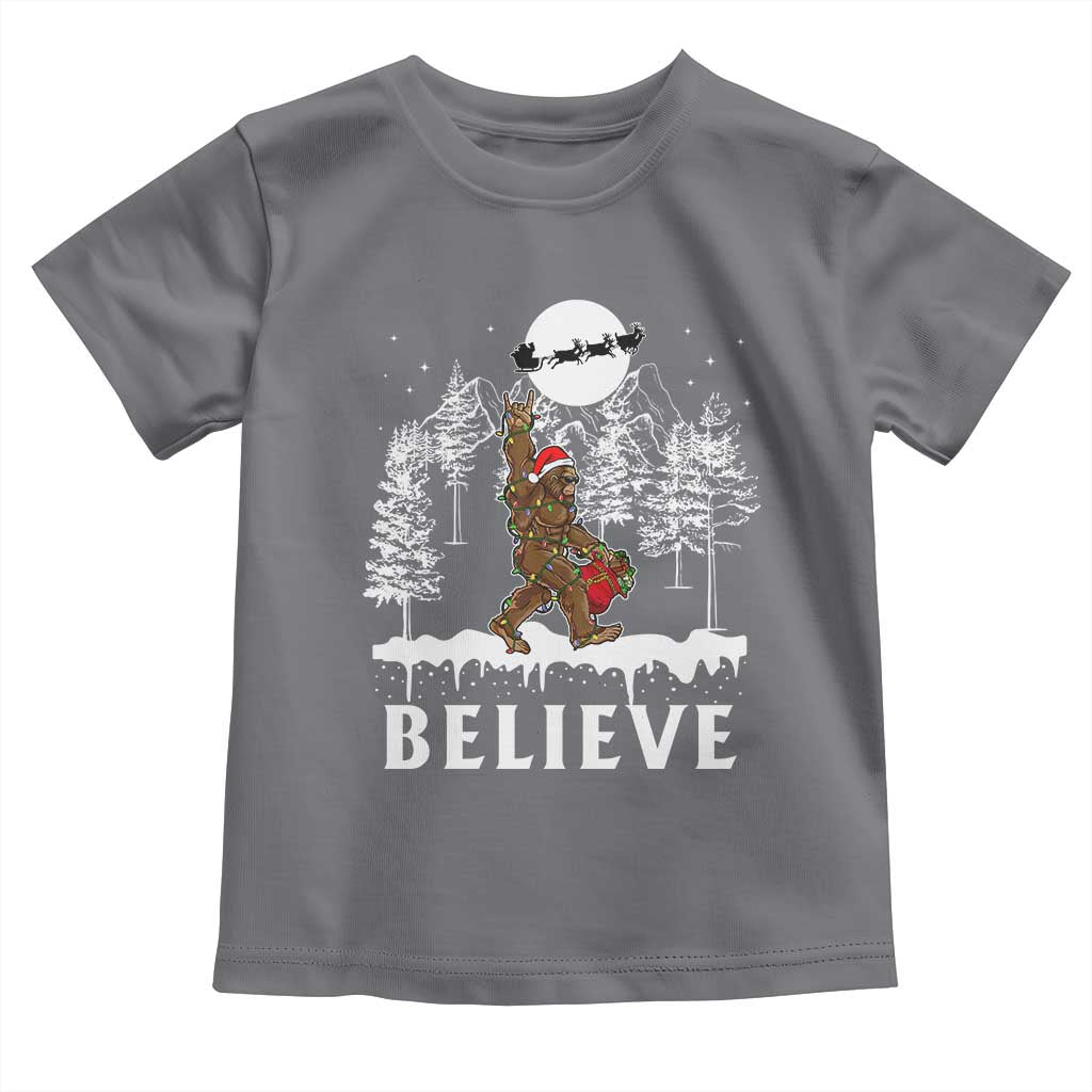Bigfoot Christmas Tree Lights Baby Shirt Believe Rock On Sasquatch Santa Hat TS10 Charcoal Print Your Wear