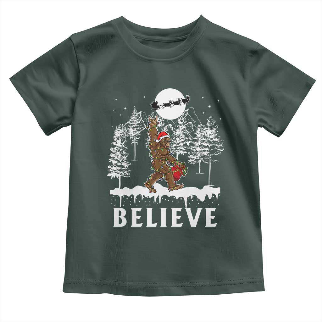 Bigfoot Christmas Tree Lights Baby Shirt Believe Rock On Sasquatch Santa Hat TS10 Dark Forest Green Print Your Wear