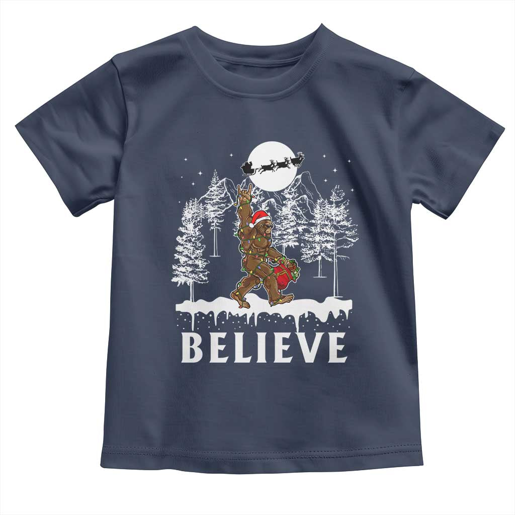 Bigfoot Christmas Tree Lights Baby Shirt Believe Rock On Sasquatch Santa Hat TS10 Navy Print Your Wear