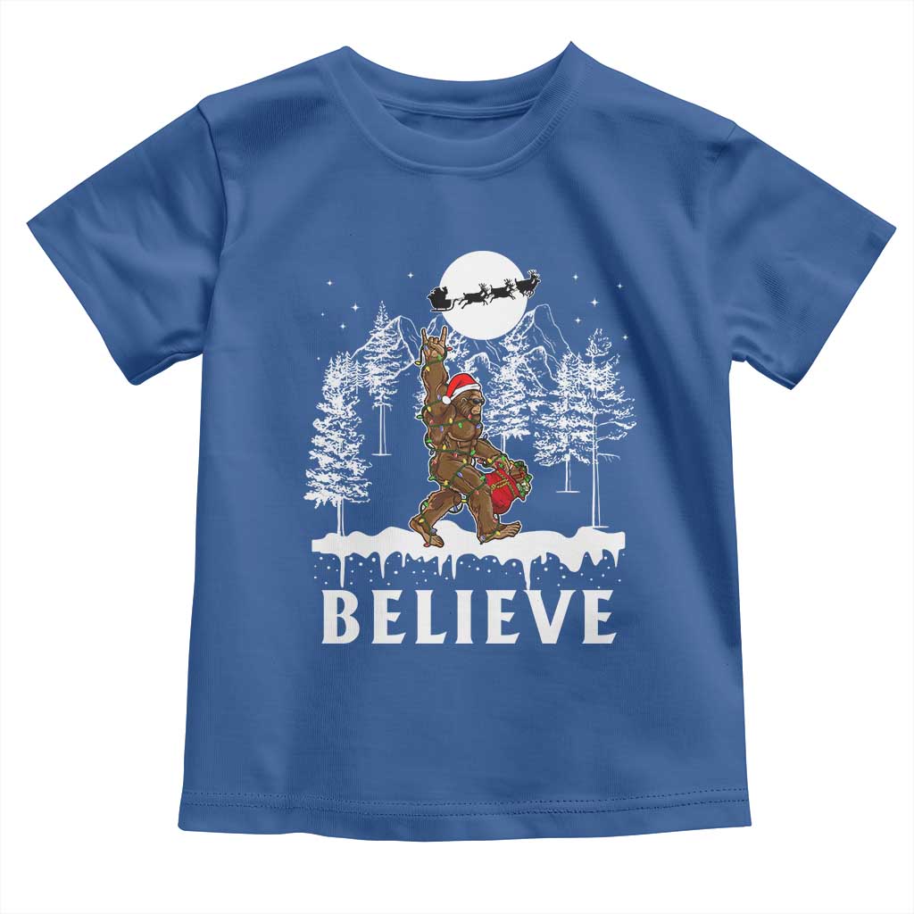 Bigfoot Christmas Tree Lights Baby Shirt Believe Rock On Sasquatch Santa Hat TS10 Royal Blue Print Your Wear