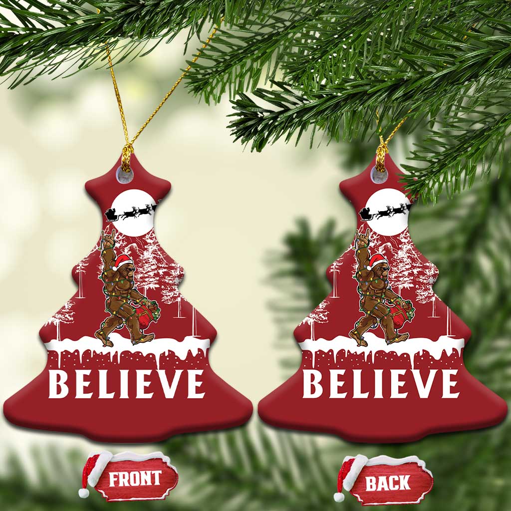 Bigfoot Christmas Tree Lights Christmas Ornament Believe Rock On Sasquatch Santa Hat TS10 Christmas Tree Red Print Your Wear