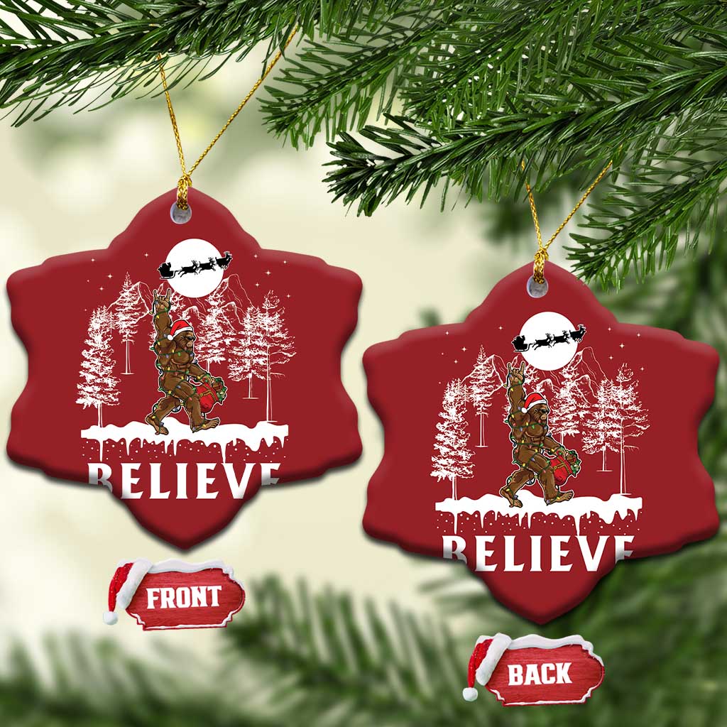 Bigfoot Christmas Tree Lights Christmas Ornament Believe Rock On Sasquatch Santa Hat TS10 Snow Flake Red Print Your Wear
