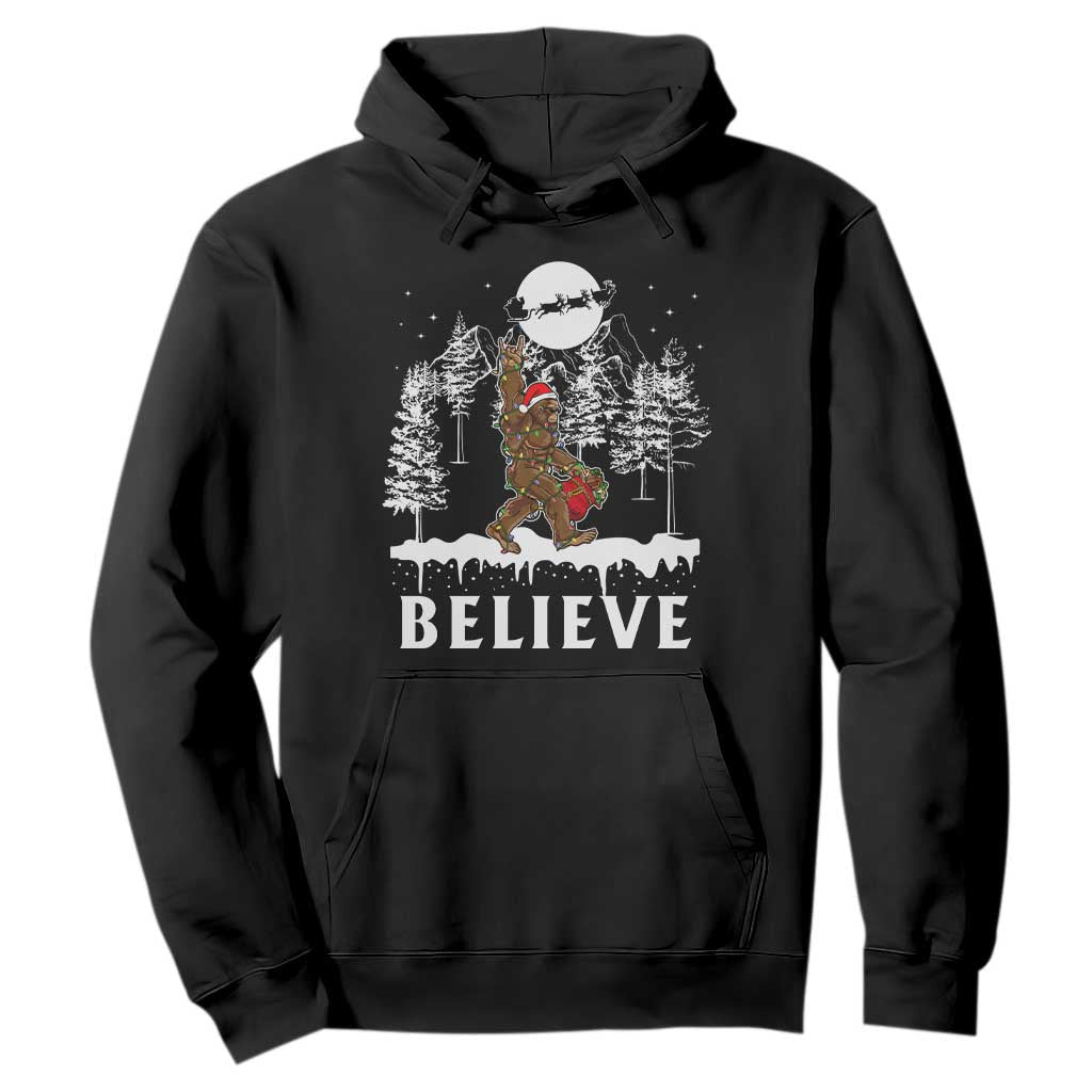 Bigfoot Christmas Tree Lights Hoodie Believe Rock On Sasquatch Santa Hat TS10 Black Print Your Wear