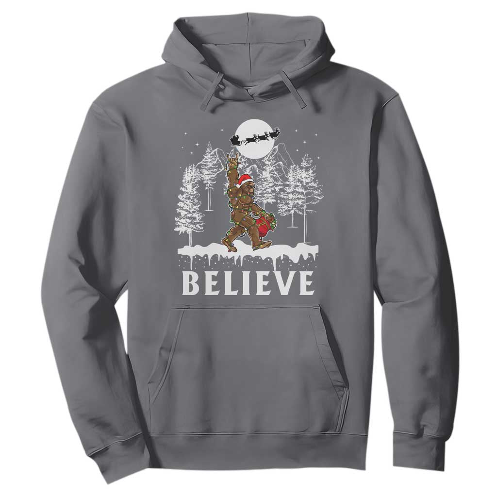 Bigfoot Christmas Tree Lights Hoodie Believe Rock On Sasquatch Santa Hat TS10 Charcoal Print Your Wear