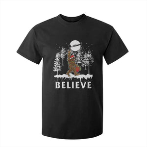 Bigfoot Christmas Tree Lights T Shirt For Kid Believe Rock On Sasquatch Santa Hat TS10 Black Print Your Wear