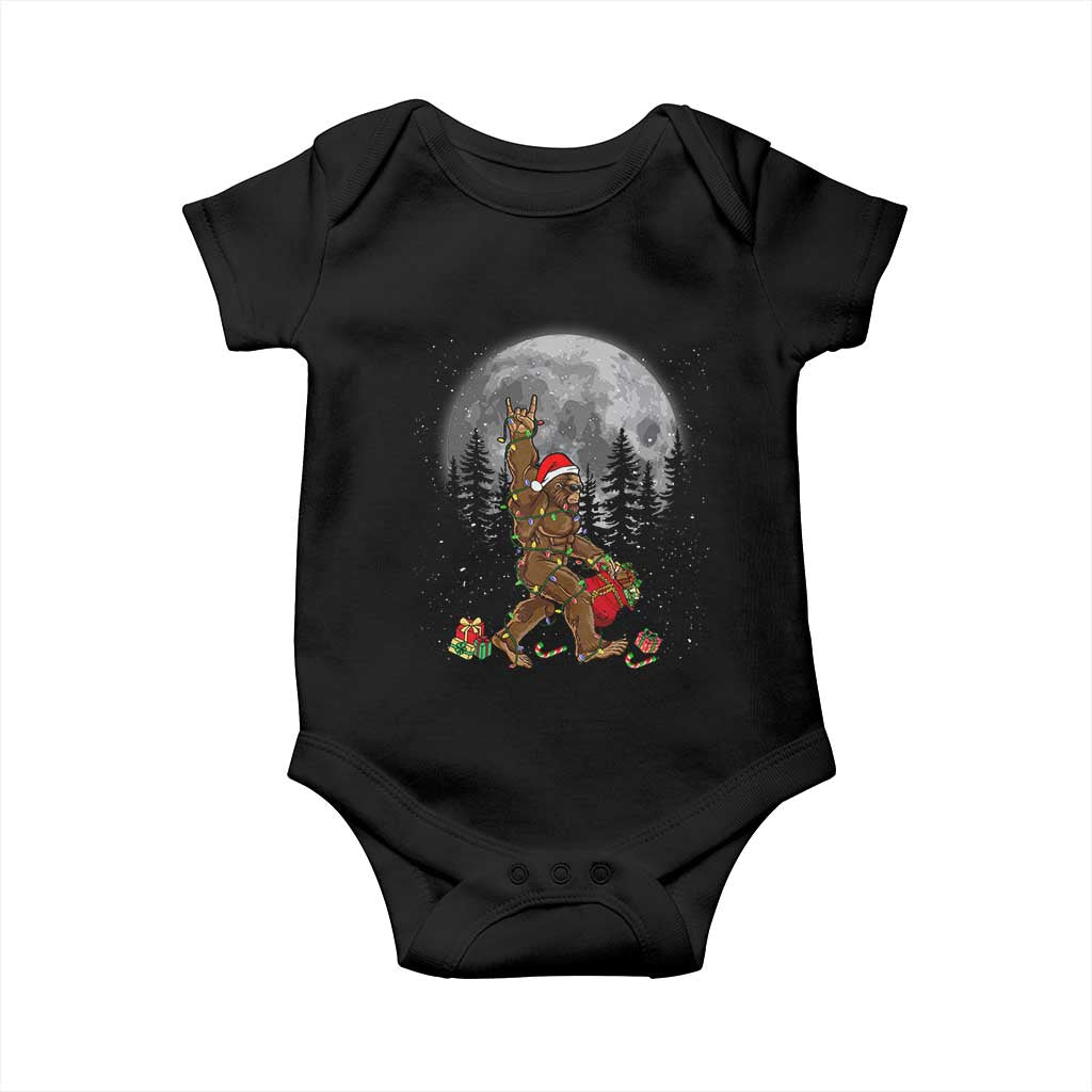 Bigfoot Christmas Tree Lights Baby Onesie Believe Bigfoot Santa Hat Sasquatch Loves Rock On TS10 Black Print Your Wear