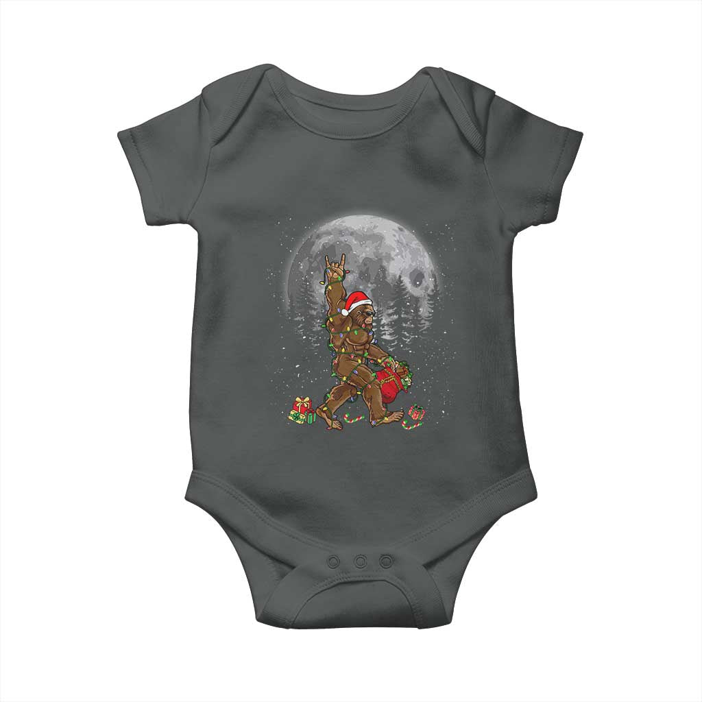 Bigfoot Christmas Tree Lights Baby Onesie Believe Bigfoot Santa Hat Sasquatch Loves Rock On TS10 Dark Heather Print Your Wear