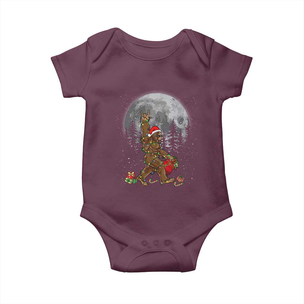 Bigfoot Christmas Tree Lights Baby Onesie Believe Bigfoot Santa Hat Sasquatch Loves Rock On TS10 Maroon Print Your Wear