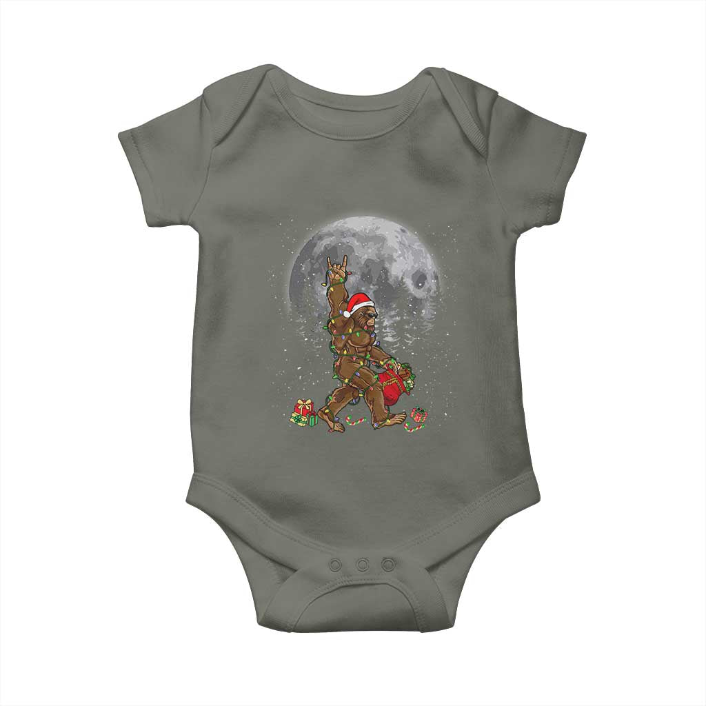 Bigfoot Christmas Tree Lights Baby Onesie Believe Bigfoot Santa Hat Sasquatch Loves Rock On TS10 Military Green Print Your Wear