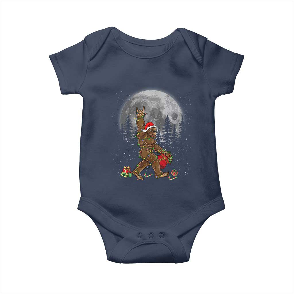 Bigfoot Christmas Tree Lights Baby Onesie Believe Bigfoot Santa Hat Sasquatch Loves Rock On TS10 Navy Print Your Wear