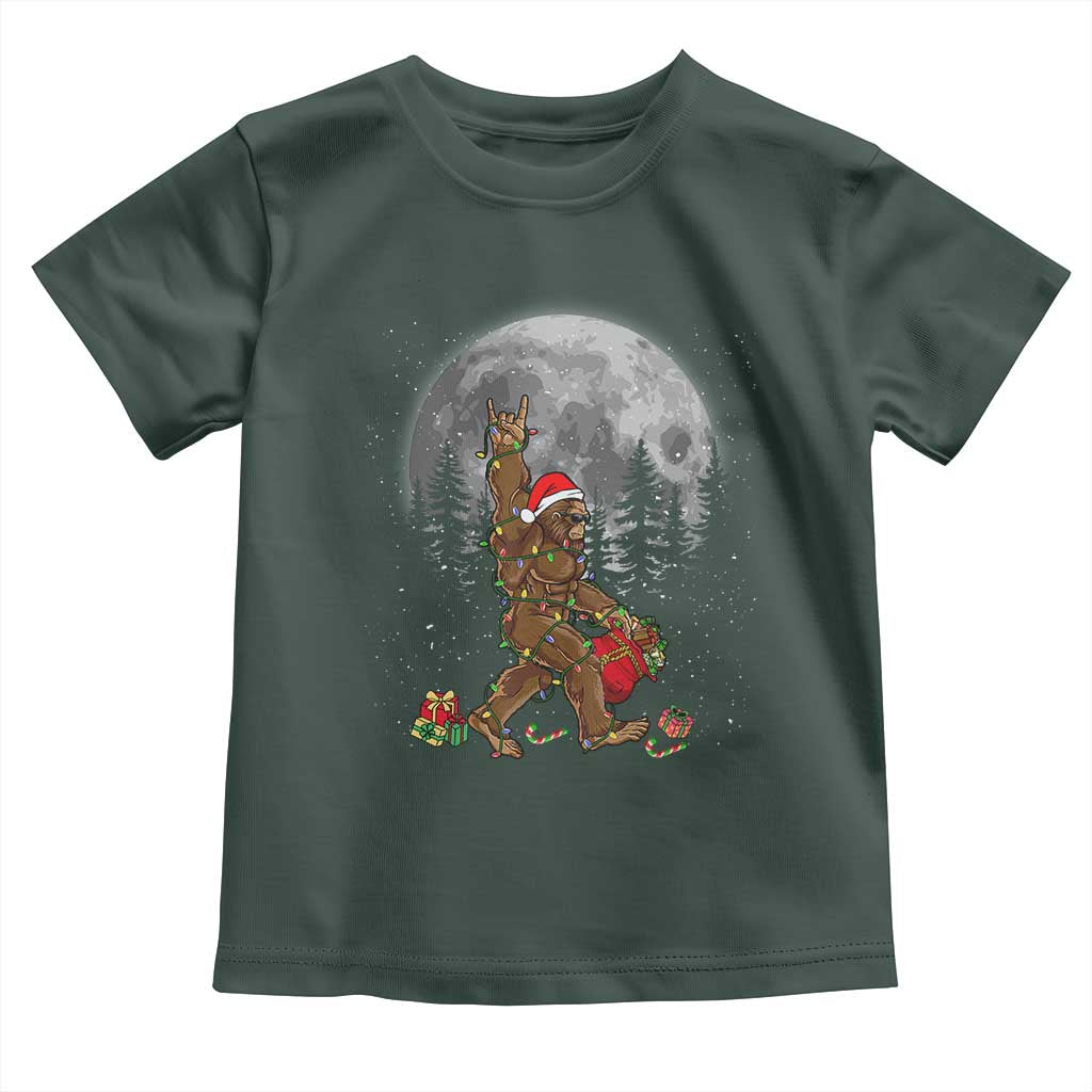 Bigfoot Christmas Tree Lights Baby Shirt Believe Bigfoot Santa Hat Sasquatch Loves Rock On TS10 Dark Forest Green Print Your Wear
