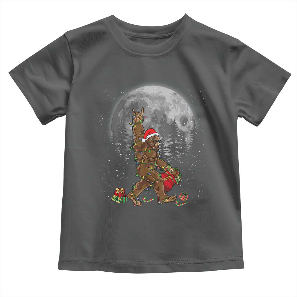 Bigfoot Christmas Tree Lights Baby Shirt Believe Bigfoot Santa Hat Sasquatch Loves Rock On TS10 Dark Heather Print Your Wear