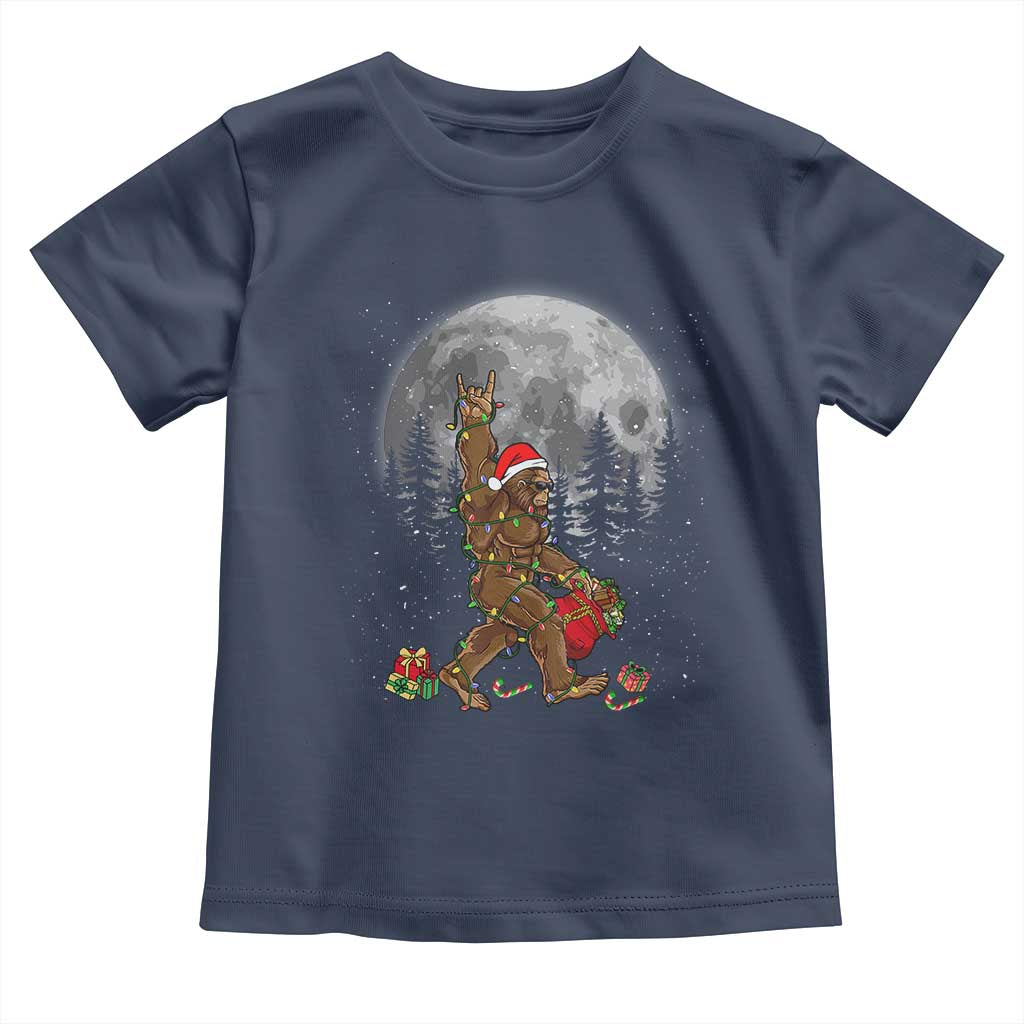 Bigfoot Christmas Tree Lights Baby Shirt Believe Bigfoot Santa Hat Sasquatch Loves Rock On TS10 Navy Print Your Wear