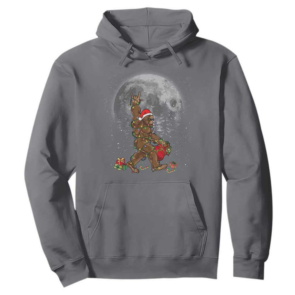 Bigfoot Christmas Tree Lights Hoodie Believe Bigfoot Santa Hat Sasquatch Loves Rock On TS10 Charcoal Print Your Wear