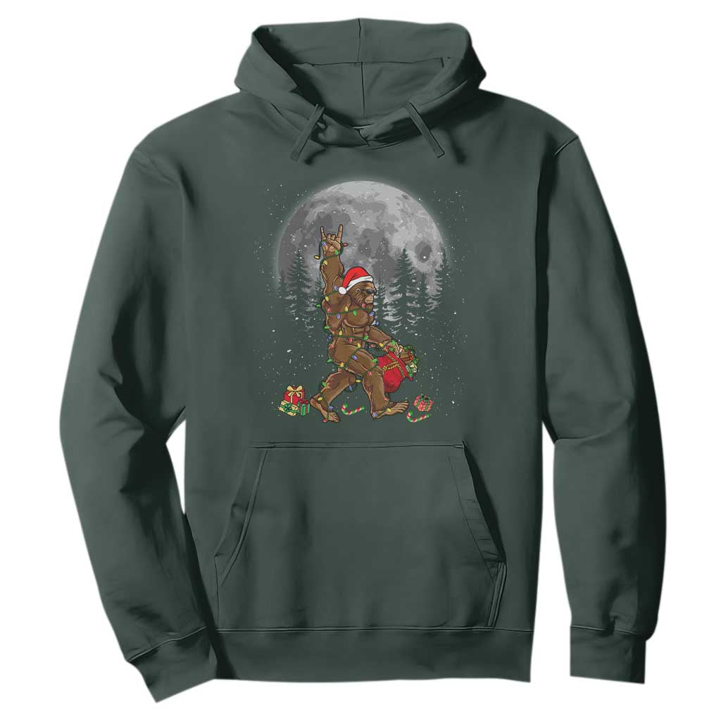 Bigfoot Christmas Tree Lights Hoodie Believe Bigfoot Santa Hat Sasquatch Loves Rock On TS10 Dark Forest Green Print Your Wear