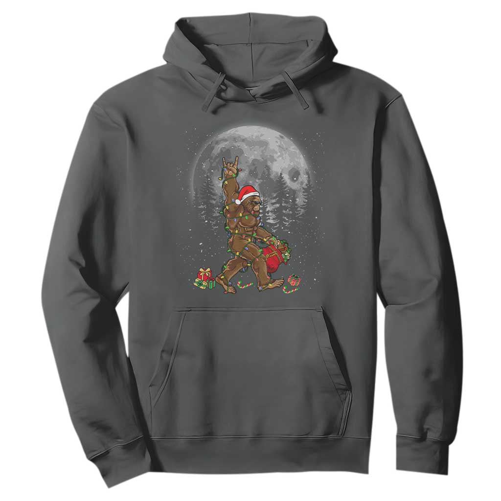 Bigfoot Christmas Tree Lights Hoodie Believe Bigfoot Santa Hat Sasquatch Loves Rock On TS10 Dark Heather Print Your Wear