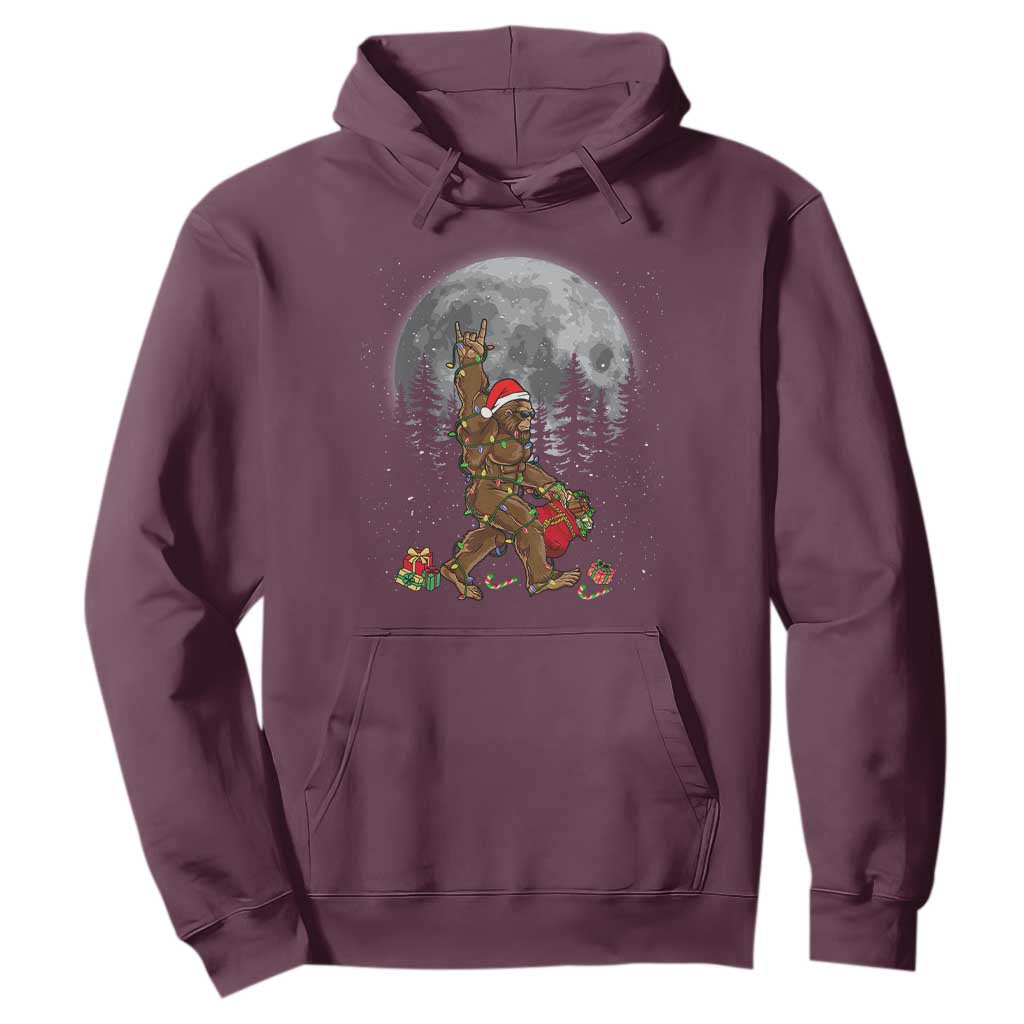 Bigfoot Christmas Tree Lights Hoodie Believe Bigfoot Santa Hat Sasquatch Loves Rock On TS10 Maroon Print Your Wear