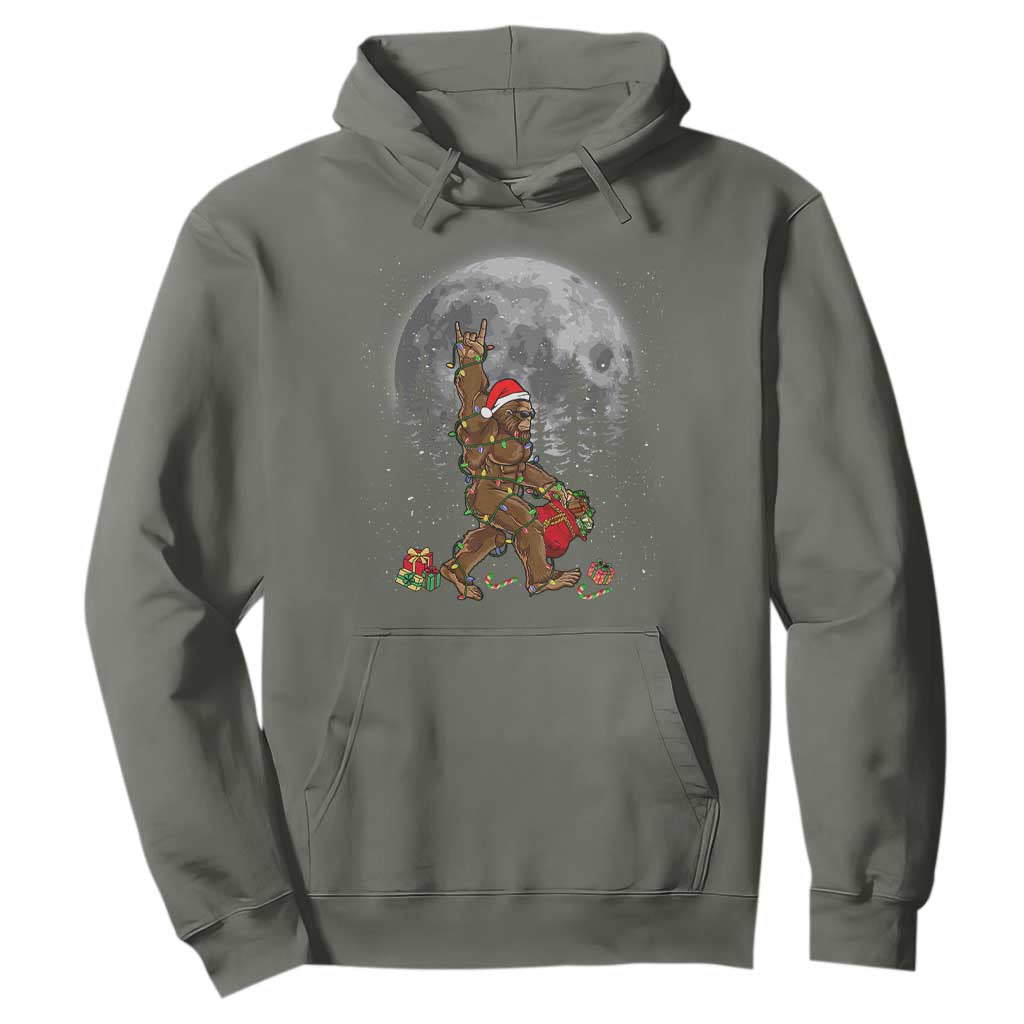 Bigfoot Christmas Tree Lights Hoodie Believe Bigfoot Santa Hat Sasquatch Loves Rock On TS10 Military Green Print Your Wear
