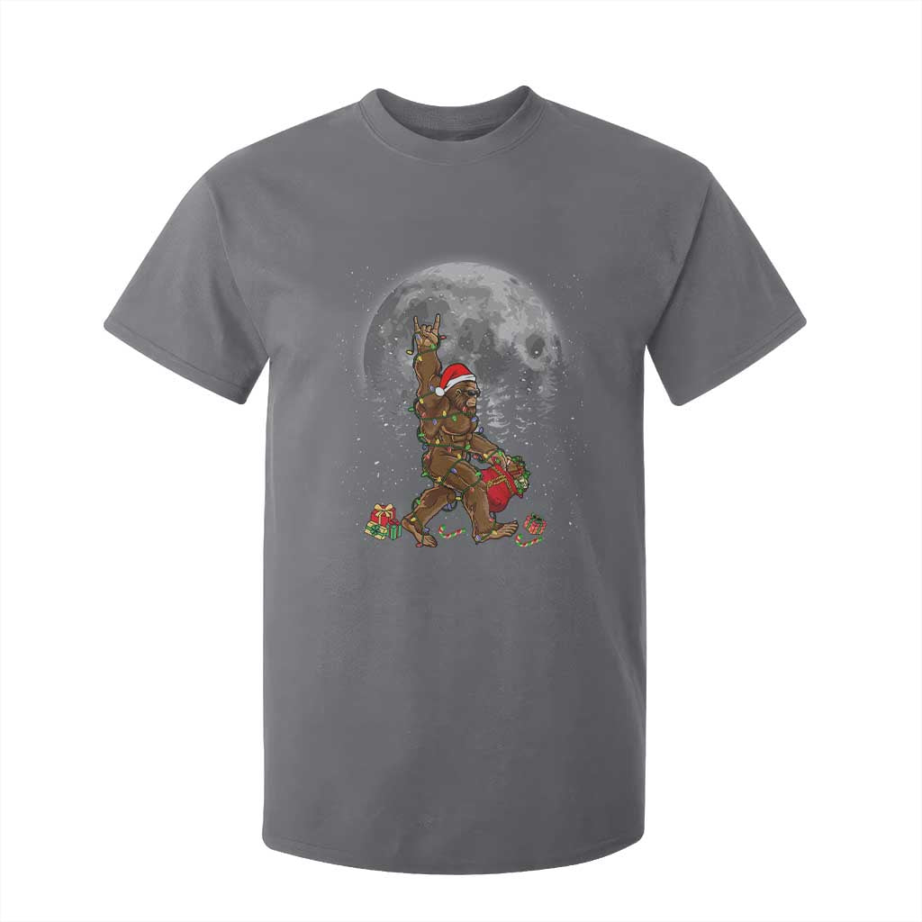 Bigfoot Christmas Tree Lights T Shirt For Kid Believe Bigfoot Santa Hat Sasquatch Loves Rock On TS10 Charcoal Print Your Wear