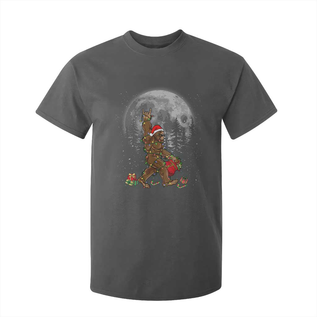 Bigfoot Christmas Tree Lights T Shirt For Kid Believe Bigfoot Santa Hat Sasquatch Loves Rock On TS10 Dark Heather Print Your Wear