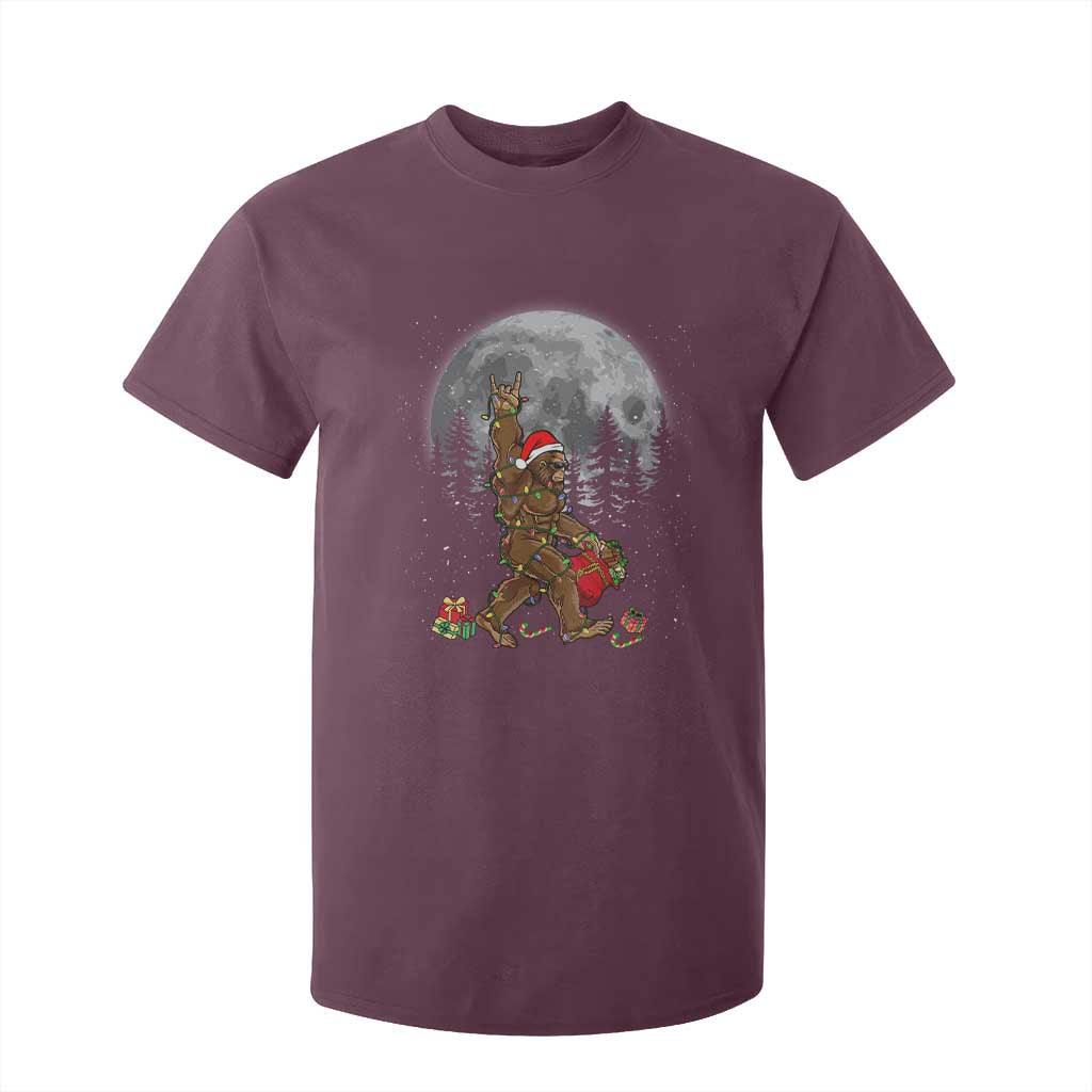 Bigfoot Christmas Tree Lights T Shirt For Kid Believe Bigfoot Santa Hat Sasquatch Loves Rock On TS10 Maroon Print Your Wear