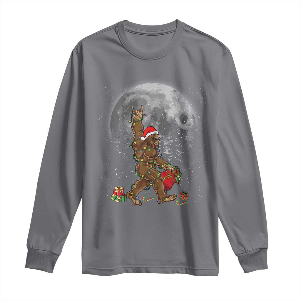 Bigfoot Christmas Tree Lights Long Sleeve Shirt Believe Bigfoot Santa Hat Sasquatch Loves Rock On TS10 Charcoal Print Your Wear