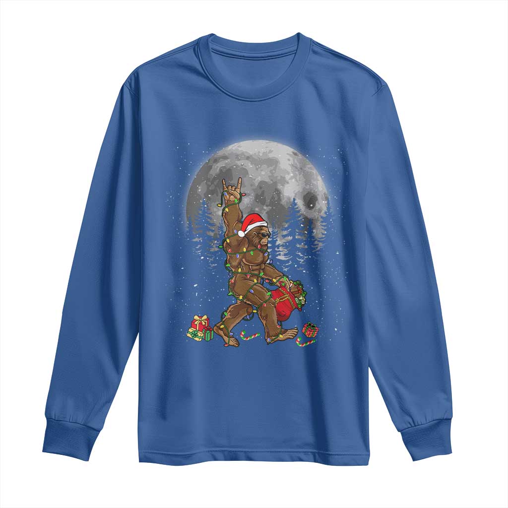 Bigfoot Christmas Tree Lights Long Sleeve Shirt Believe Bigfoot Santa Hat Sasquatch Loves Rock On TS10 Royal Blue Print Your Wear