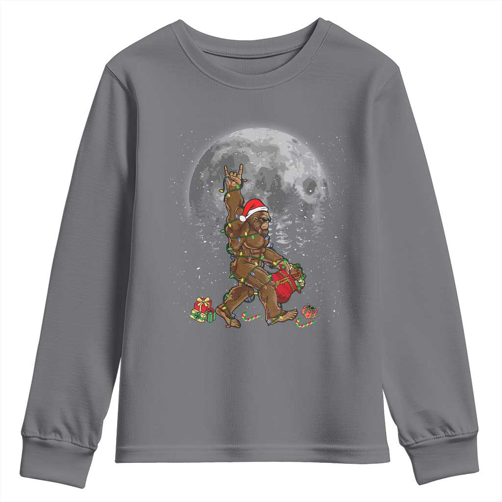 Bigfoot Christmas Tree Lights Youth Sweatshirt Believe Bigfoot Santa Hat Sasquatch Loves Rock On TS10 Charcoal Print Your Wear