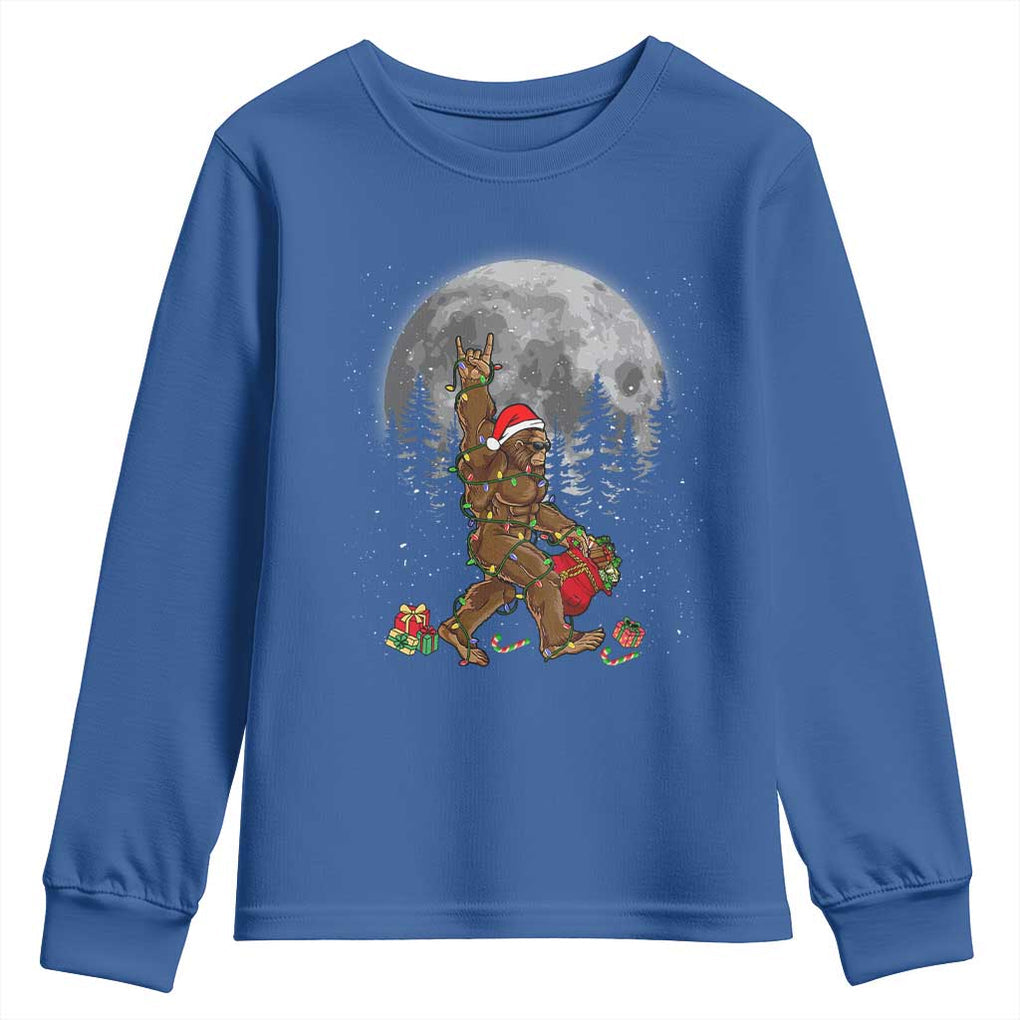 Bigfoot Christmas Tree Lights Youth Sweatshirt Believe Bigfoot Santa Hat Sasquatch Loves Rock On TS10 Royal Blue Print Your Wear