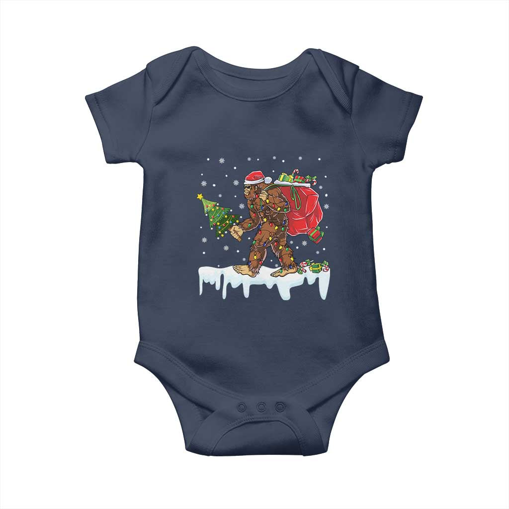 Bigfoot Christmas Tree Lights Baby Onesie Believe Xmas Sasquatch Lovers Funny TS10 Navy Print Your Wear